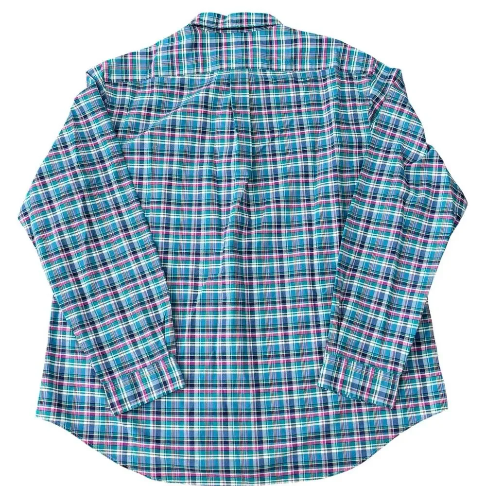 Polo Ralph Lauren Oxford Plaid Button Down Shirt XXL Blue Aqua Pink Brown Pony